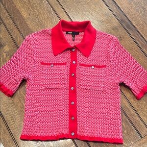 Maje Red Knit Button-Up Cardigan